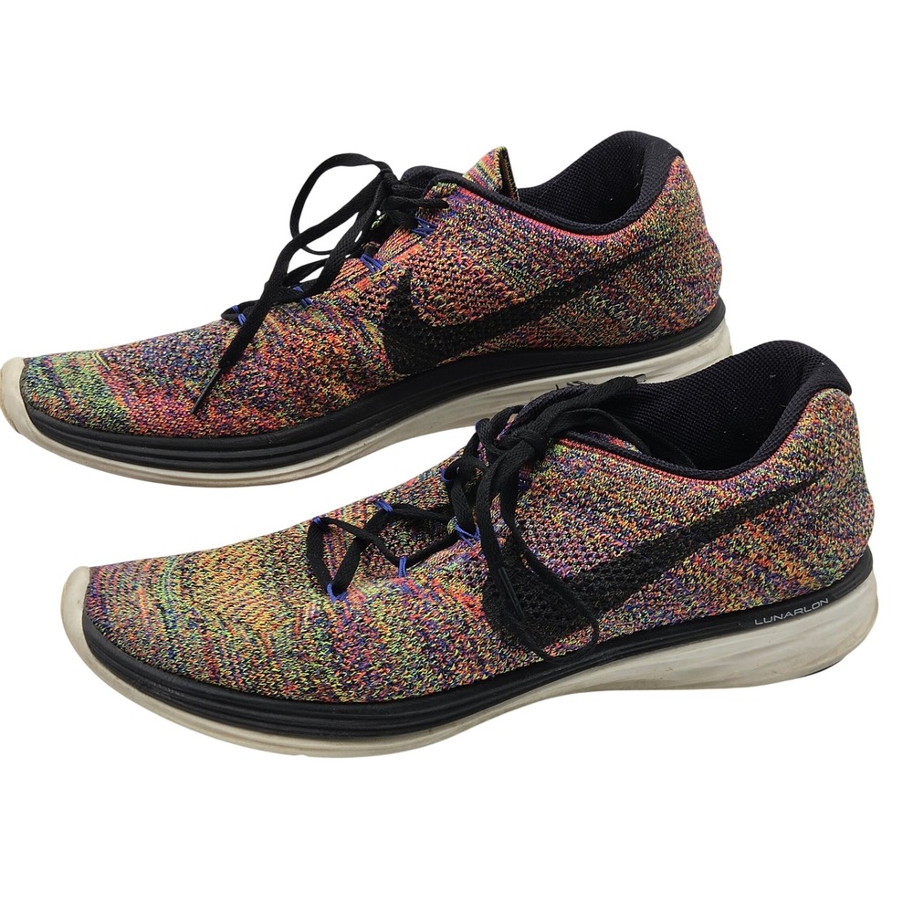 Nike Flyknit Lunar 3 Running Shoes Mens 13 Multi-Color Rainbow 698181-408